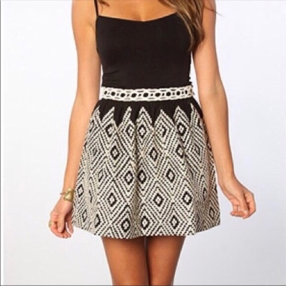 Free People Black and White Geometric Mini Skirt